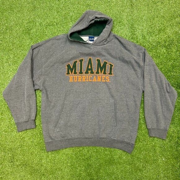 Miami Hurricanes Hoodie Mens 3XL Gray Green Vintage Y2K Retro Football - Picture 1 of 5